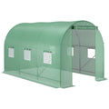 Outsunny Gewächshaus 350x200x200cm Foliengewächshaus Tomatenhaus Tür mit Moskitonetz, Fenster, Folientunnel aus verzinktem Stahl, stabiles Pflanztunnel, Treibhaus inkl. Erdanker Seilen, Grün