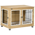 PawHut Hundekäfig, waschbares Kissen, Hundebox, 2 Verriegelungen, 90 cm x 58 cm x 65 cm, Natur + Schwarz + Weiß