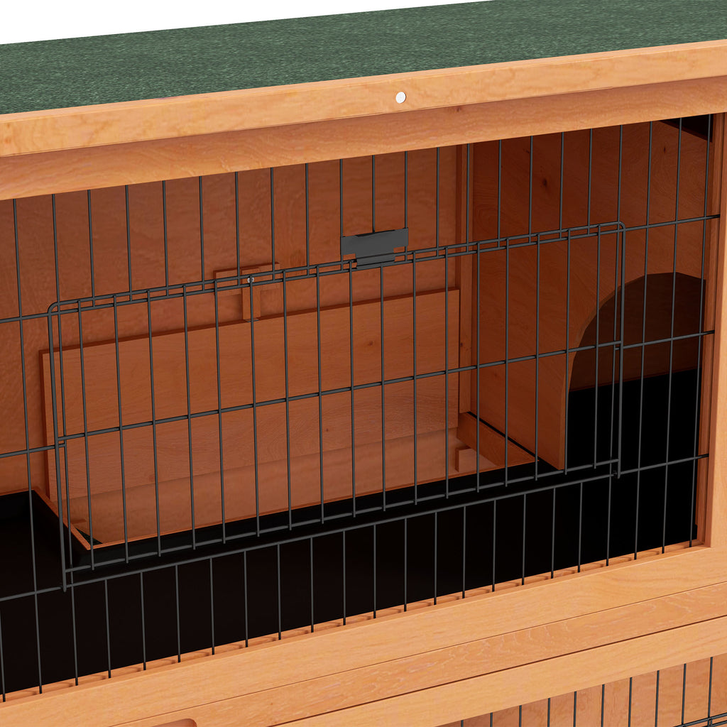 PawHut Kaninchenstall aus Holz 2 Etagen mit 3 Türen herausziehbare Schublade Rampe Bitumendach 120 x 50 x 92 cm Orange