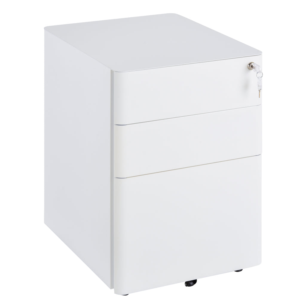 Vinsetto Rollcontainer, mobiler Aktenschrank mit 3 Schubladen, abschließbarer Büroschrank mit Hängeregistratur, Aufbewahrung, Stahl, 39 x 48 x 59 cm Weiß