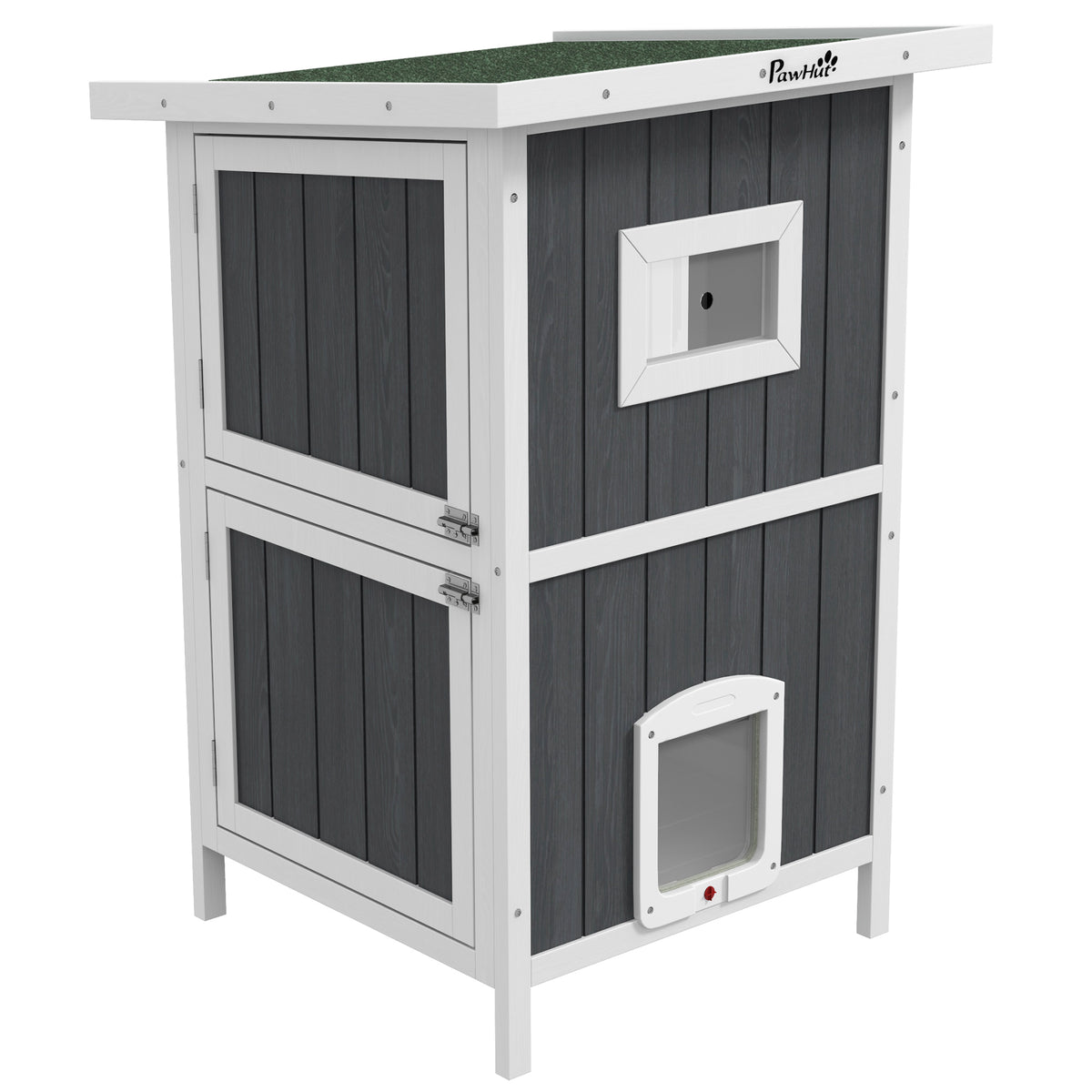 PawHut Katzenhaus Katzenhütte Katzenhöhle, Outdoor, wetterbeständig, 60 x 60 x 90, 5 cm, Grau + Weiß