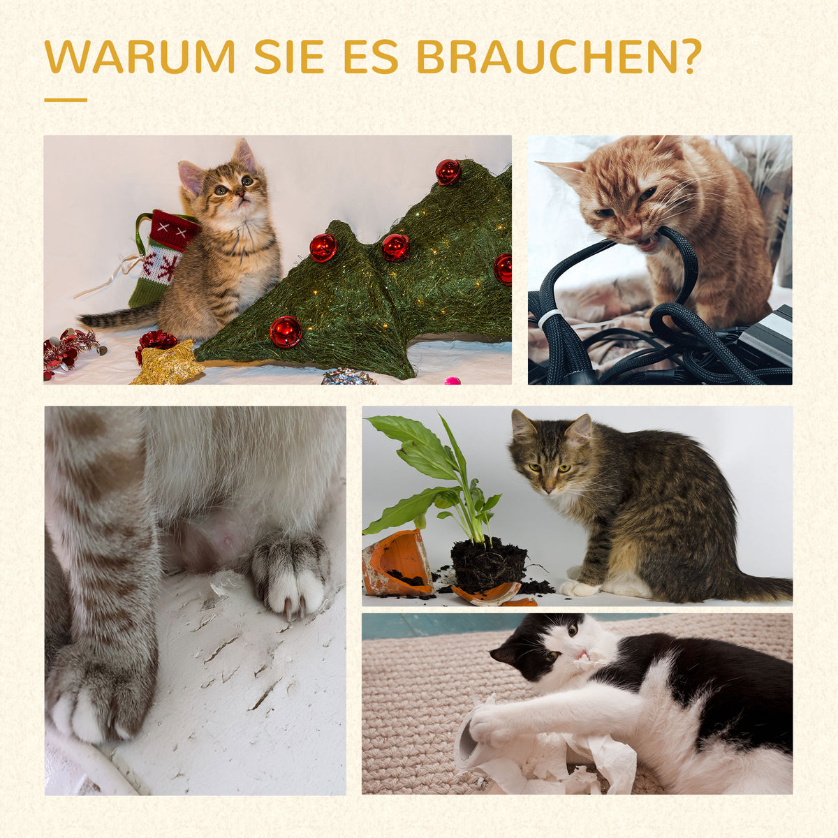 PawHut Kratzbaum mit Katzenbett u. Kratztonne für Katzen, 60 cm x 44,5 cm x 109 cm, Grau + Natur + Weiß