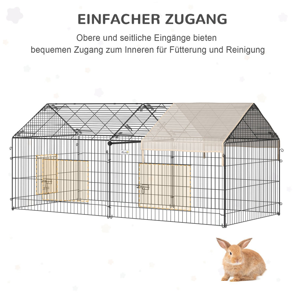PawHut Laufgitter für Kleintiere, Außengehege, 4 Bodenspieße, 220 cm x 103 cm x 103 cm, Schwarz + Beige