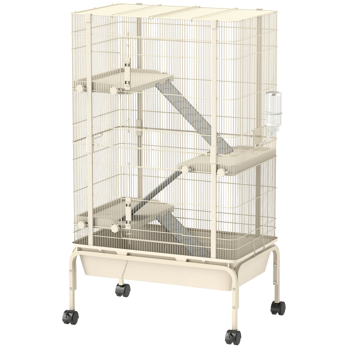 PawHut Kleintierkäfig, Haustierkäfig mit 4 Ebenen, Futterschale, Wasserflasche, 88 x 48 x 150,5 cm, Beige