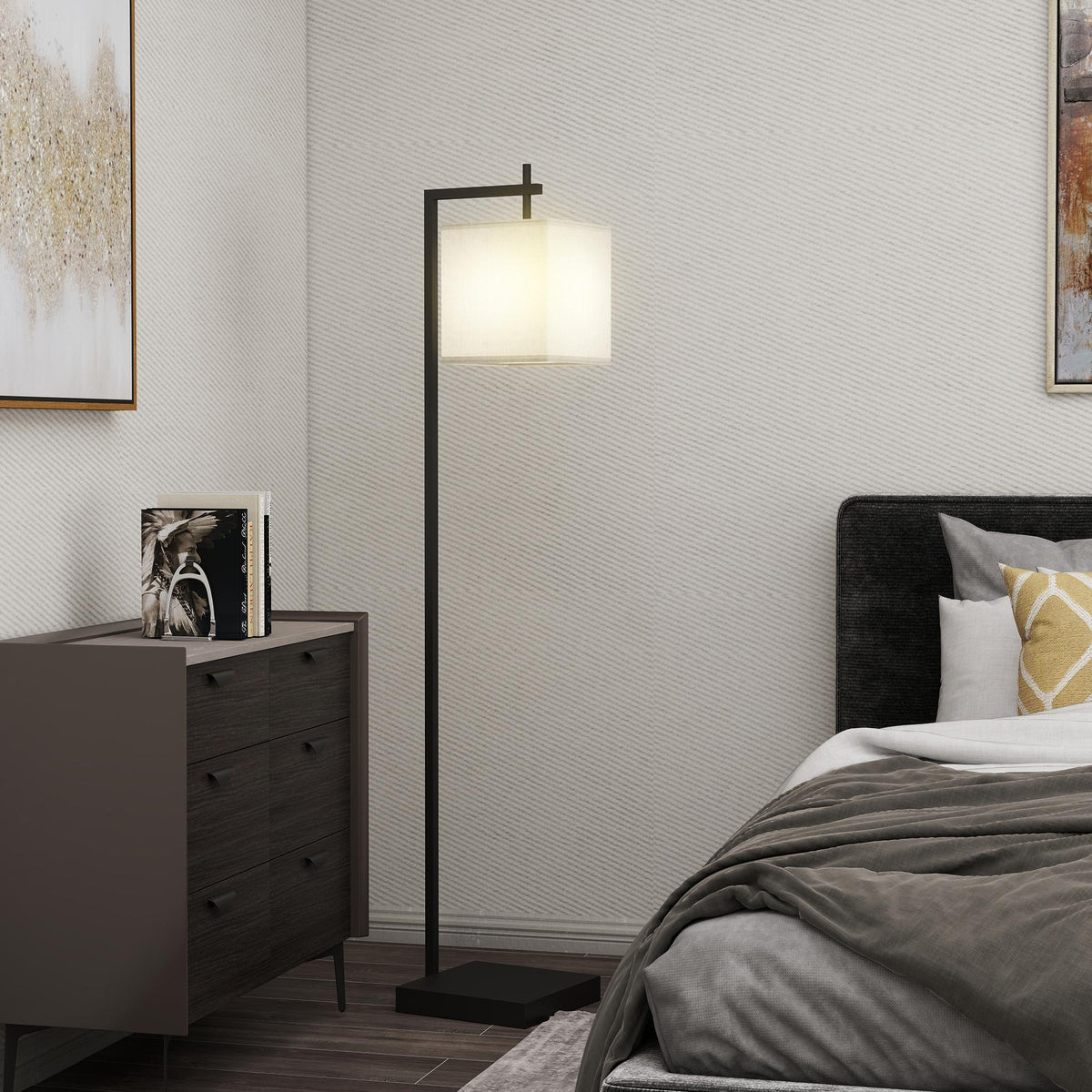 HOMCOM Stehlampe mit 10 Helligkeitsstufen und einstellbarer Farbtemperatur, Fernbedienung und 9W Lampe, Schwarz