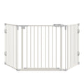 PawHut Hunde Absperrgitter Türschutzgitter Haustierschutzgitter verstellbar klappbar Kamingitter mit automatische schließenden Tür 3 Paneele für Ofen Wandmontage/Freistehend Weiß 202,5 x 76 cm