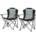 Outsunny Lot von 2 klappbaren Campingstühlen gepolstert mit hoher Rückenlehne und Getränkehalter, belastbar bis 120 kg, dunkelgrau