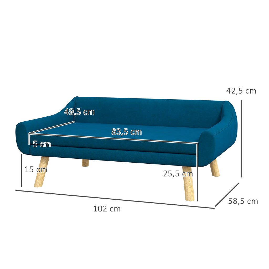 PawHut Skandinavisches Design-Sofa für Hunde mit kuscheligem abnehmbarem Veloursstoffkissen und massiven Holzbeinen