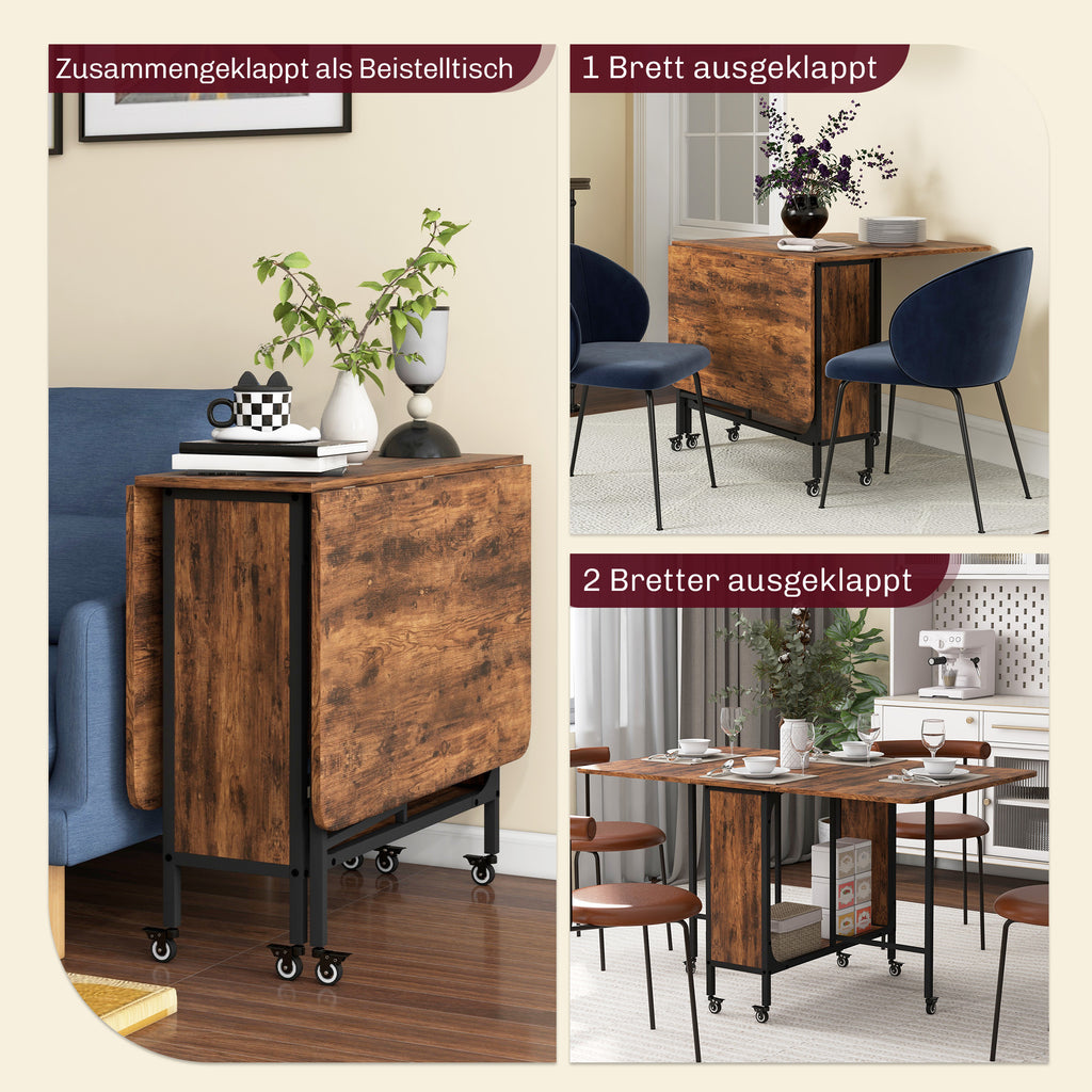 HOMCOM Klappbarer Esstisch, Mobiler Klapptisch für 6 Personen, mit Ablage, bis 50 kg belastbar, 130 x 80 x 74 cm, Rotbraun