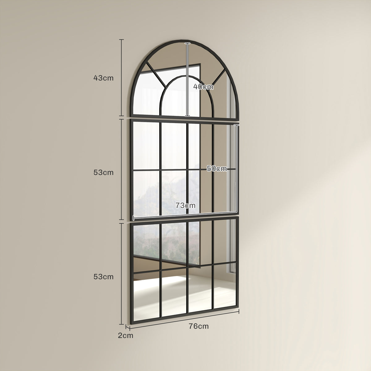 HOMCOM Wandspiegel, Fensterspiegel, dreiteilig, Metallrahmen, 76 x 53 cm, Schwarz