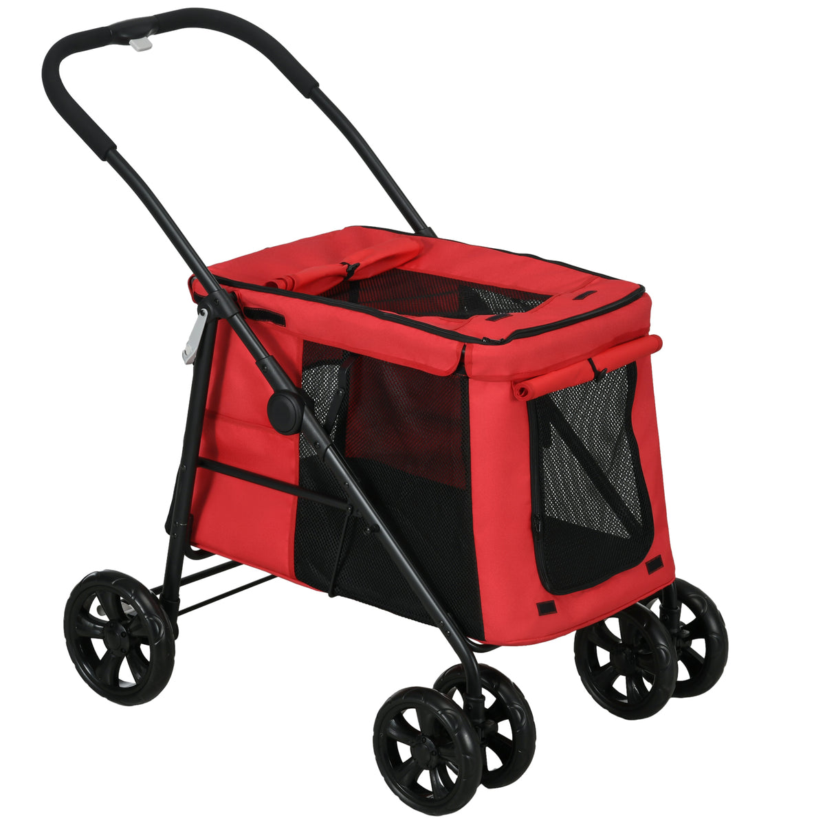 PawHut Hundekinderwagen zusammenklappbar Haustier Hund Katze Kissen inklusive Räder mit Bremse 600D Oxford-Stoff 102 x 62 x 105 cm rot