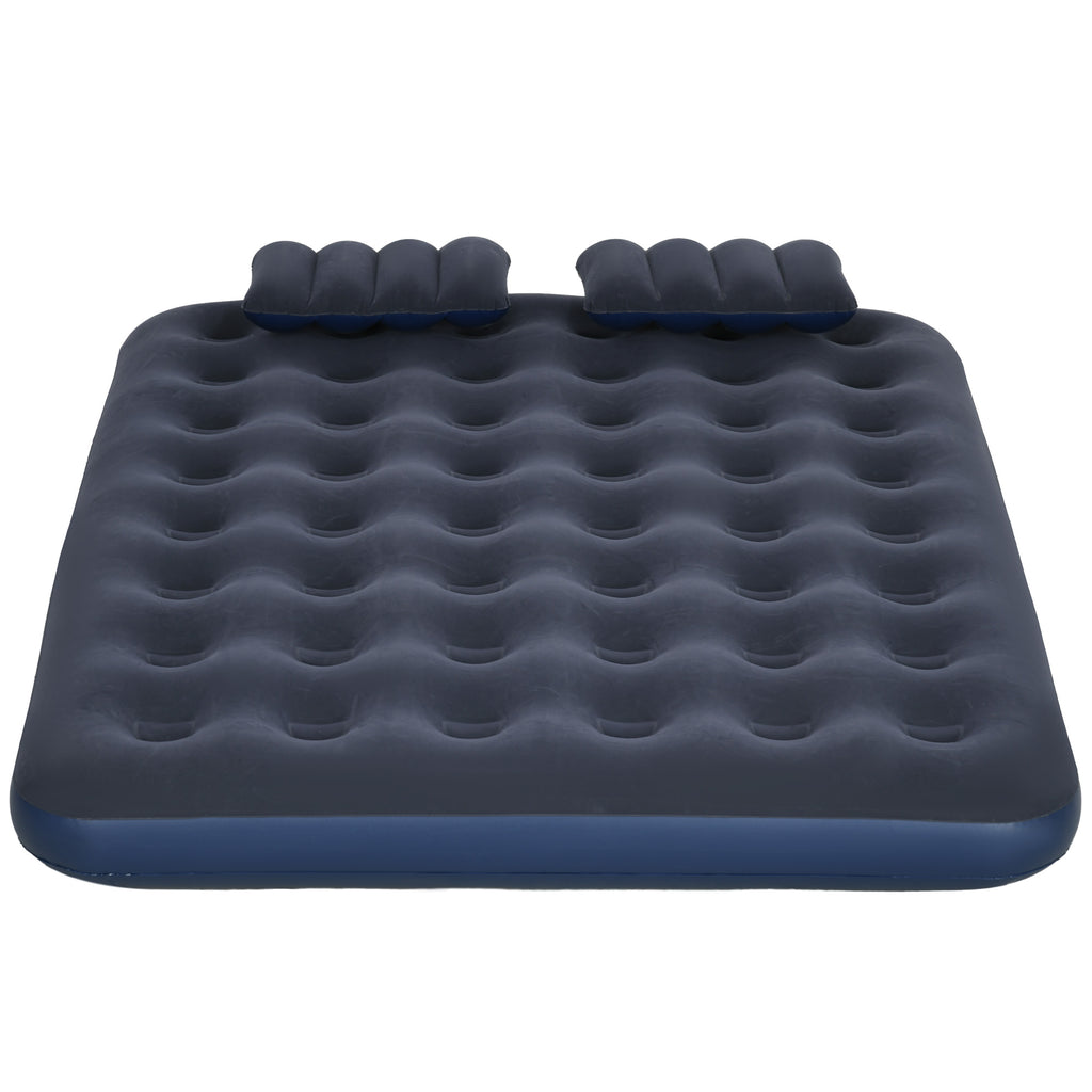 Outsunny Luftmatratze für 2 Personen mit integrierter Handpumpe, 2 Kopfstützen, beflockte Oberfläche, für Camping, Reisen, Blau
