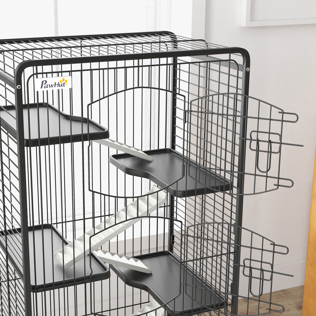 PawHut Käfig für Kleintiere Mit Rollen 5 Rampen 5 Plattformen Flasche und Wasserschale 250 ml Abnehmbar