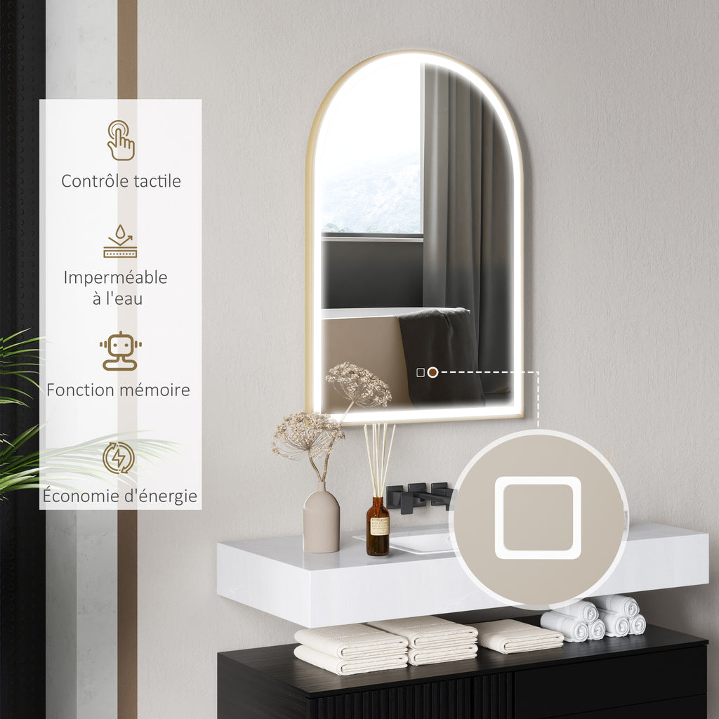 HOMCOM LED-Badezimmerspiegel 90 x 60cm, wandmontiert, 3 Farben, gewölbt, Aluminiumrahmen, Entfeuchtung und Touchschalter