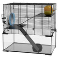 PawHut Hamsterkäfig Hamsterkäfig 3 Ebenen mit Laufrad Rampen Häuschen Trinkflasche Futternapf 60L x 40B x 57H cm Schwarz