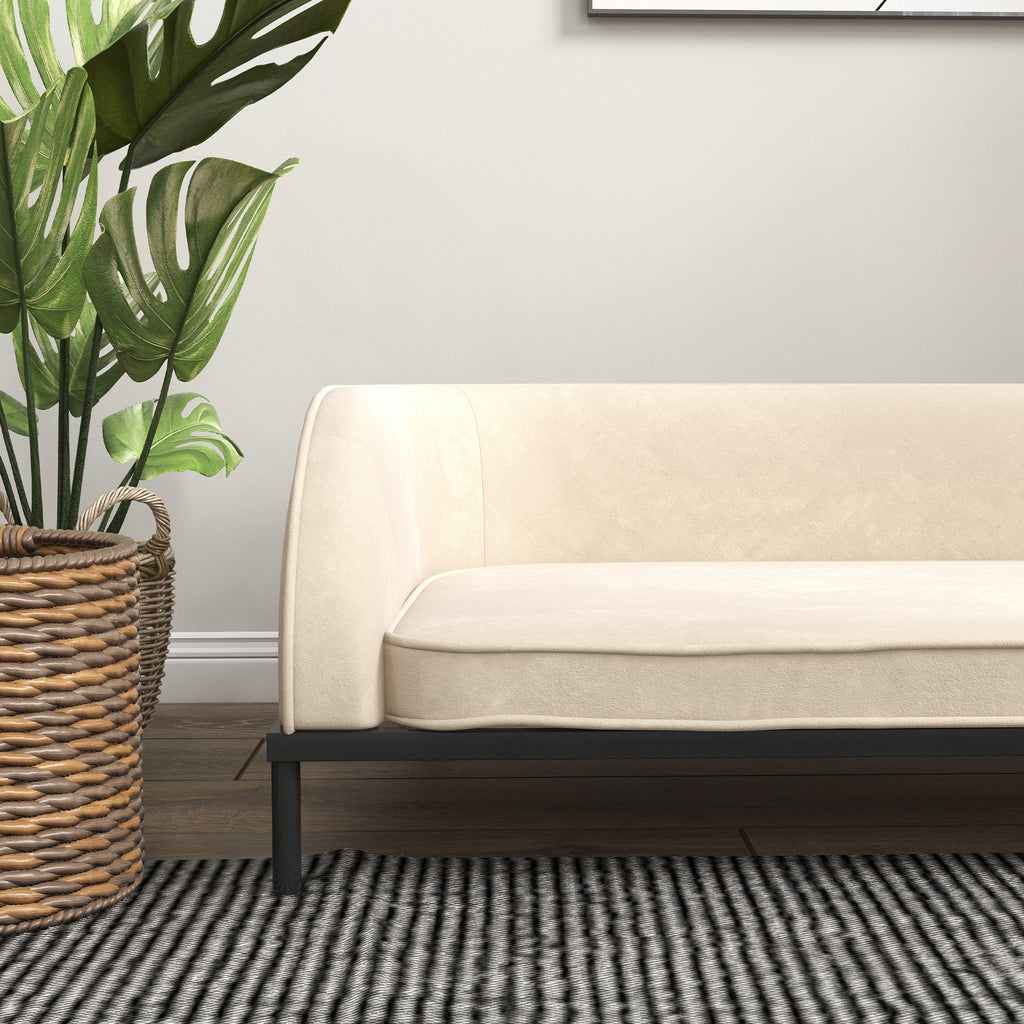PawHut Hundesofa erhöhtes Bett abnehmbarer Kissenbezug Stahlbeine Samt 101,5 x 62 x 34,5 cm cremeweiß schwarz