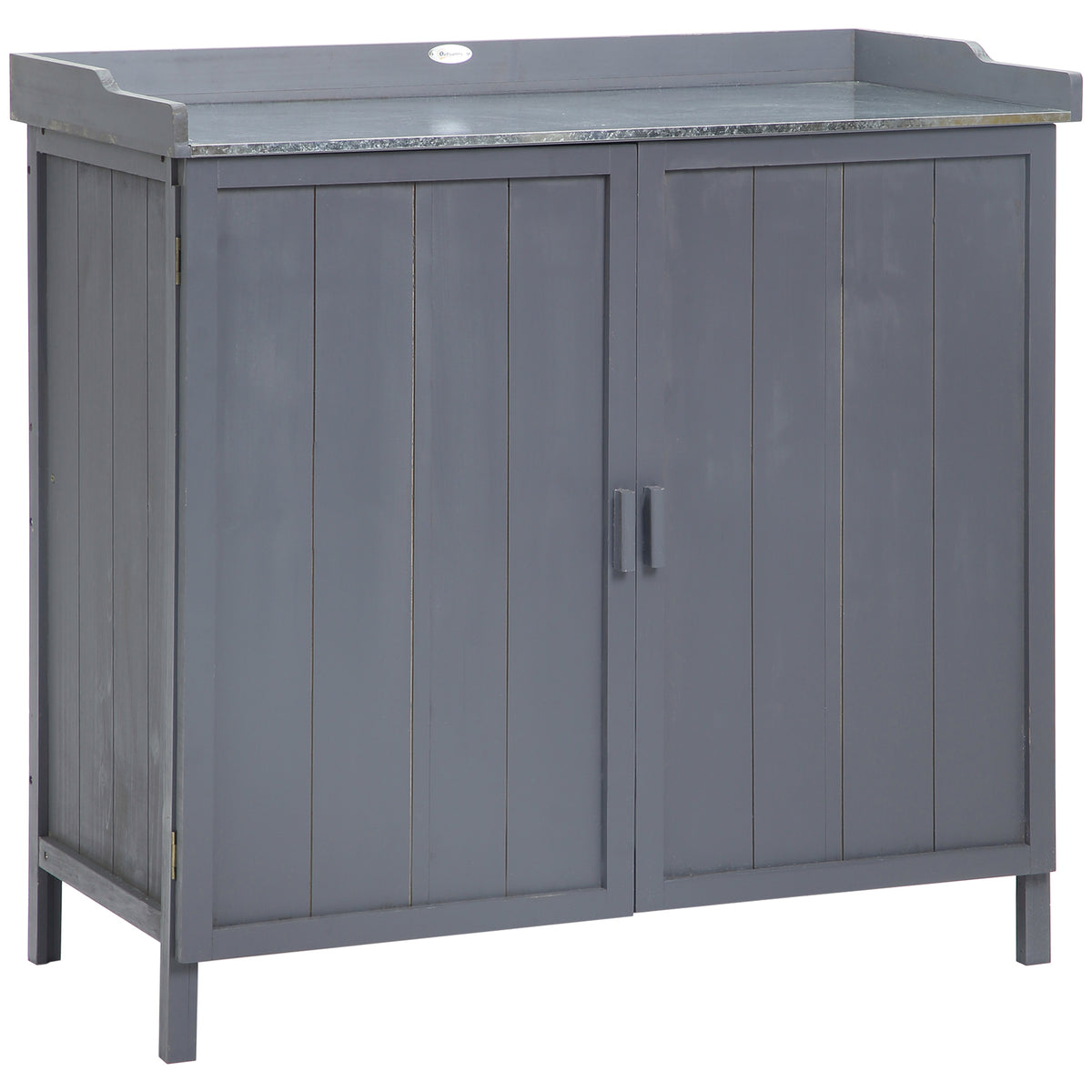 Outsunny Freistehender Gartenschrank-Pflanztisch-Kombination Doppeltür, Regal, verzinkte Metallplatte - grau