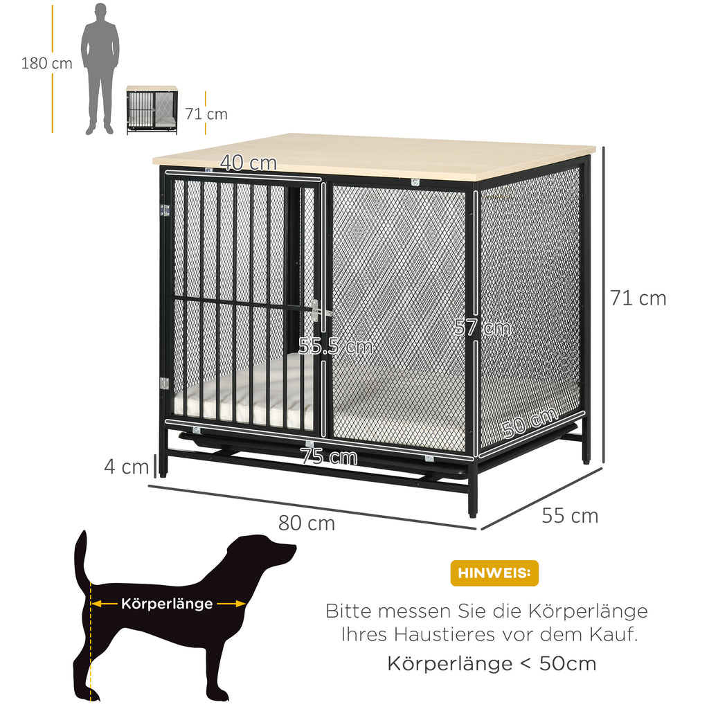 PawHut Hundekäfig, Hundebox, wasserabweisende Matte, herausnehmbare Bodenwanne, verriegelbar, Schwarz, 80 x 55 x 71 cm
