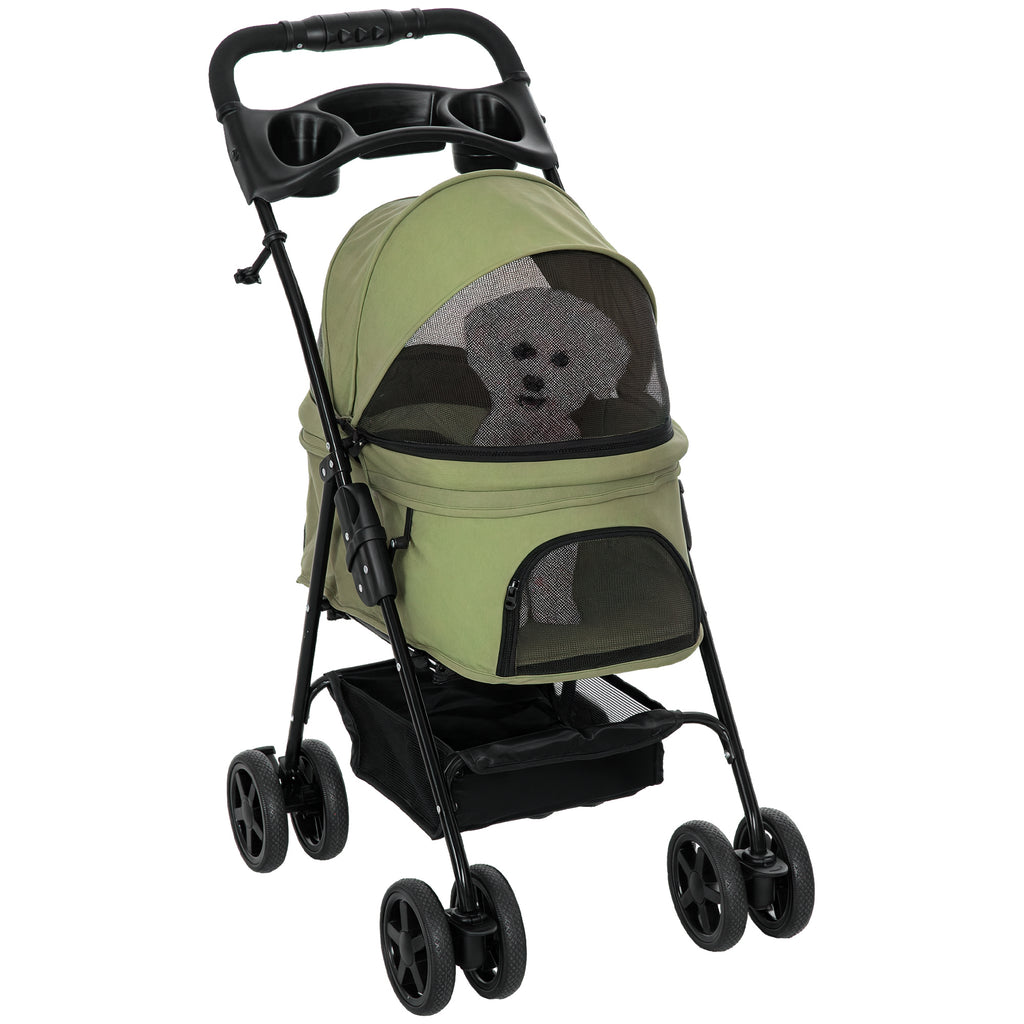 PawHut Hundewagen Hundebuggy, klappbar, 2 Sicherheitsleinen, 2 Becherhalter,  67 x 45 x 96 cm, Khaki