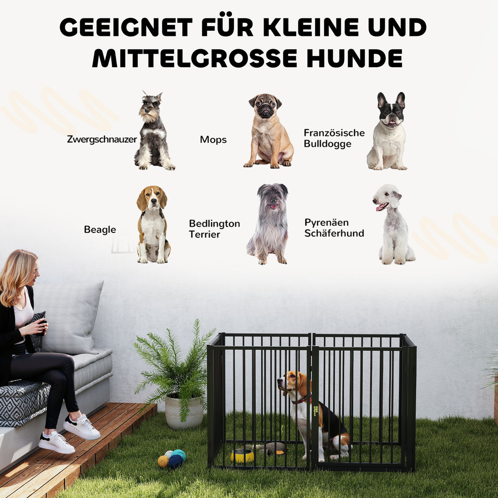 PawHut Welpenauslauf, Hundeauslauf, Welpengehege, 6 Paneele mit Tür, faltbarer und tragbarer Hundezaun, Stahl, Schwarz