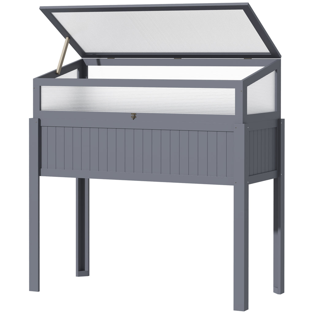 Outsunny Hochbeet Holz mit Frühbeet 2-in1 Gewächshaus Tomatenhaus Gemüsebeet Kräuterbeet Pflanzkasten für Garten Balkon und Terrasse Polycarbonat Grau 120 x 54 x 112/122 cm
