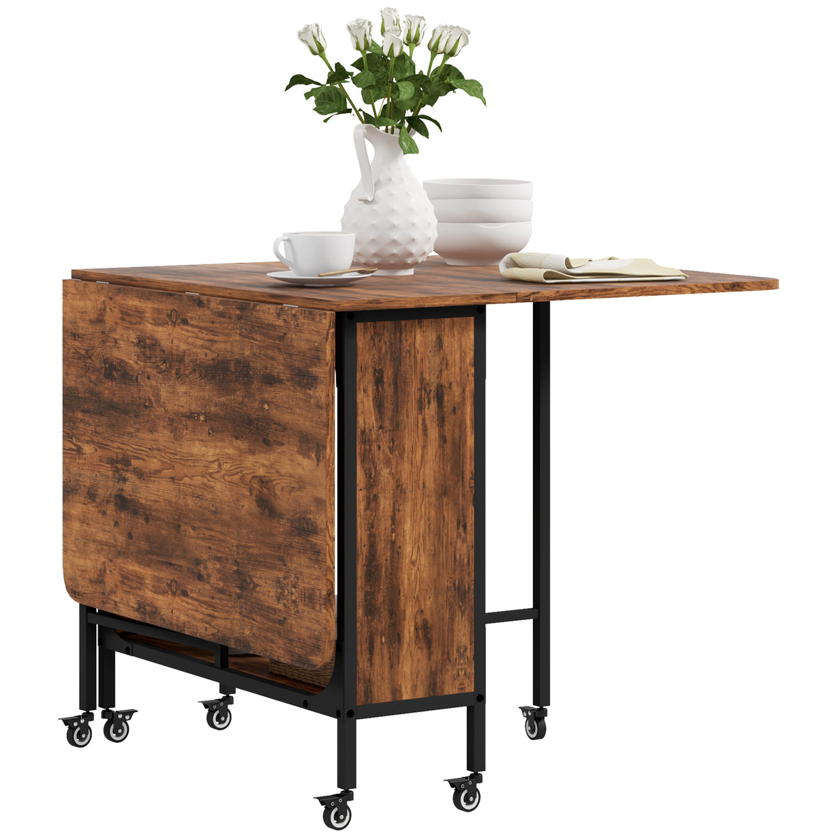 HOMCOM Klappbarer Esstisch, Mobiler Klapptisch für 6 Personen, mit Ablage, bis 50 kg belastbar, 130 x 80 x 74 cm, Rotbraun