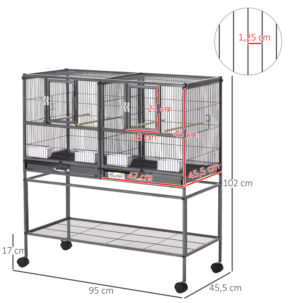 PawHut Vogelkäfig mit Futterschale und Sitzstange 95L x 45,5B x 102H cm Schwarz und Grau