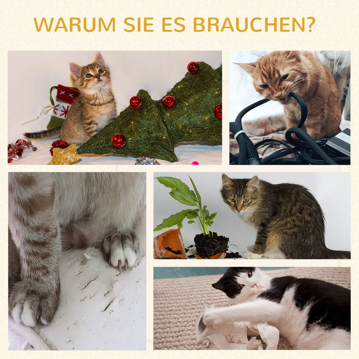 PawHut Kratzbaum Holz 122 cm hoch Katzenturm mit drei Ebenen, Sisalstämme, Plattform, mehrstöckiger Katzenkratzbaum, Kletterbaum für Katzen unter 4,5kg, Natur+Creme