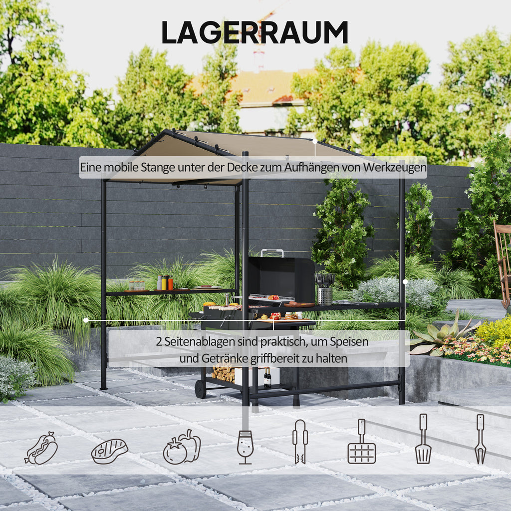 Outsunny Grillzelt Grilldach, wetterbeständig, inkl. Seitentaschen, 277 x 149 x 230 cm, Khaki