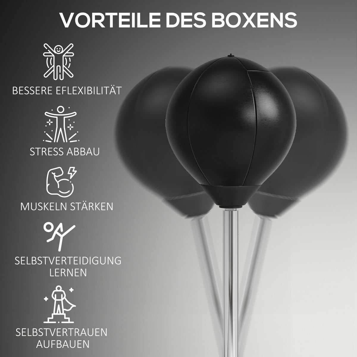 HOMCOM Punchingball-Set für Jugendliche, höhenverstellbar, inkl. Boxhandschuhe und Pumpe, Schwarz