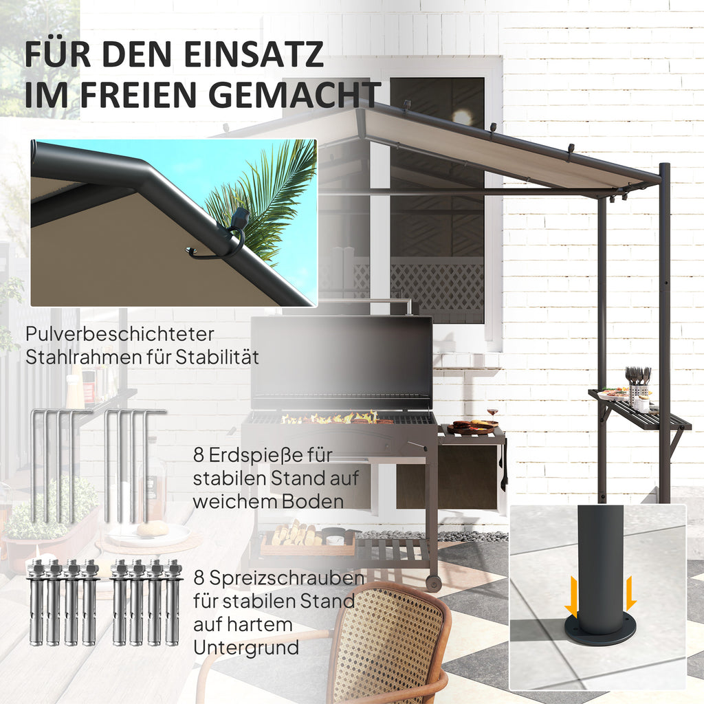 Outsunny Grillzelt Grilldach, wetterbeständig, inkl. Seitentaschen, 277 x 149 x 230 cm, Khaki
