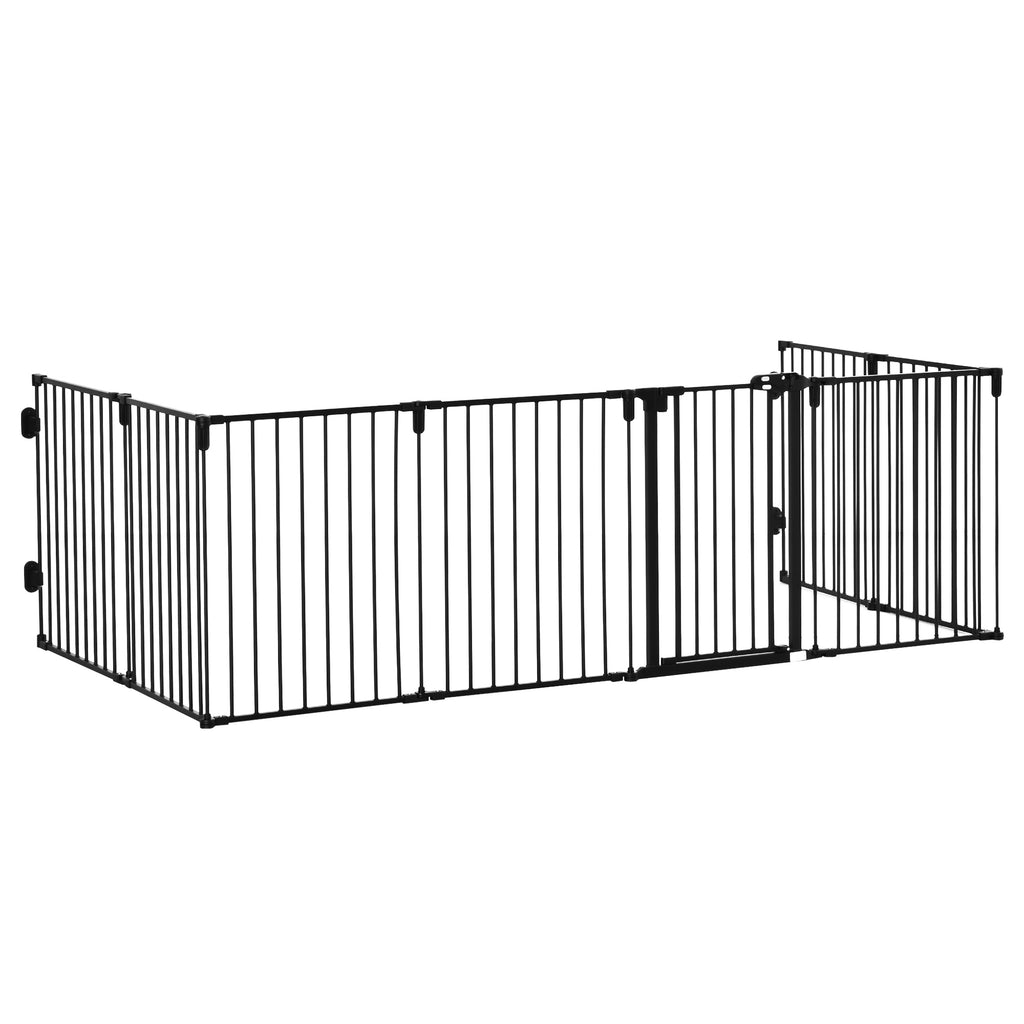 PawHut Haustiersperre Sicherheitszaun Kaminpark Gehege Hund faltbar modular 8 Panels mit Tür ohne Bohren 482,5 x 76 cm