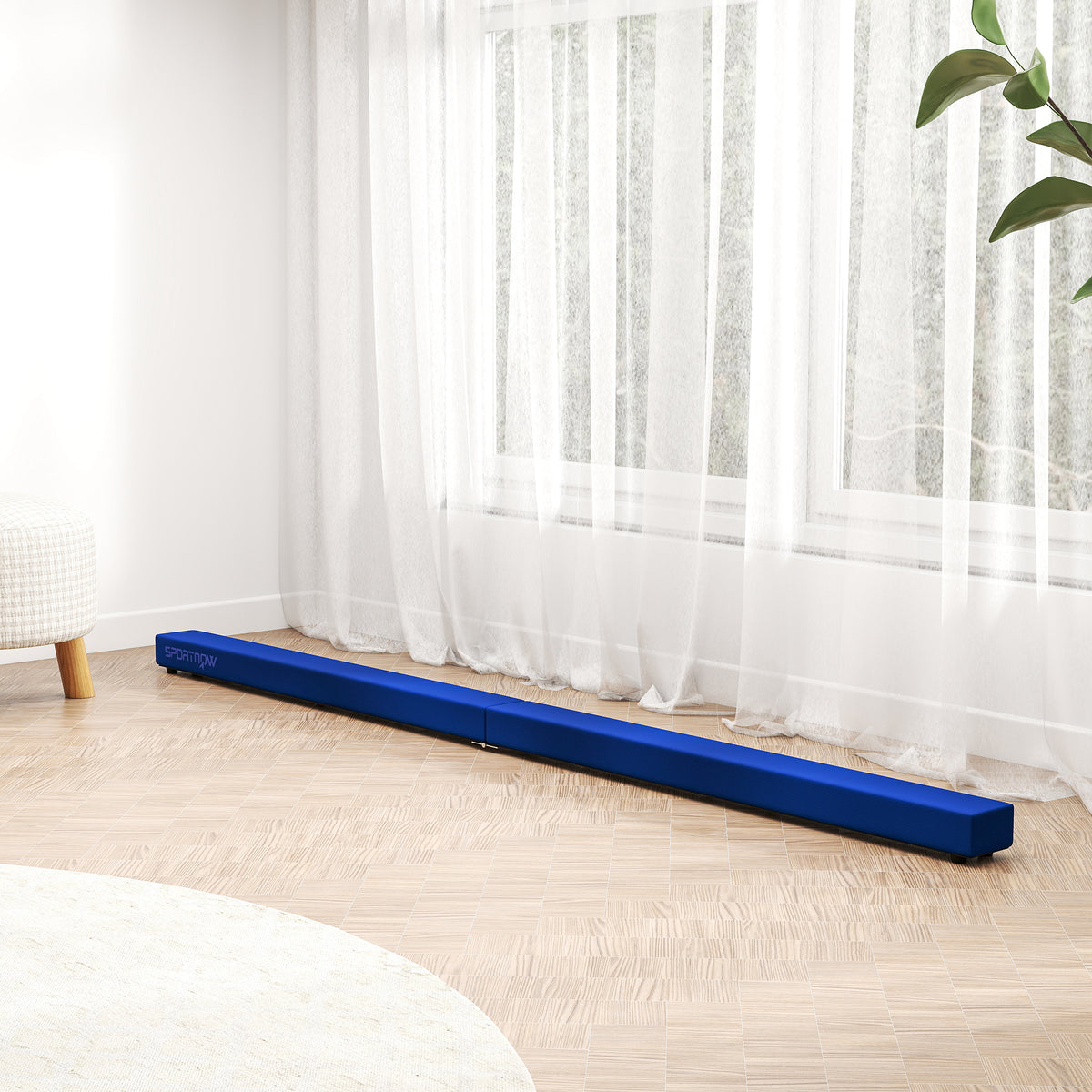 SPORTNOW Faltbarer Turnbalken 210 cm aus Samt, Balance Beam mit rutschfestem Boden, für Kinder und Erwachsene, Blau
