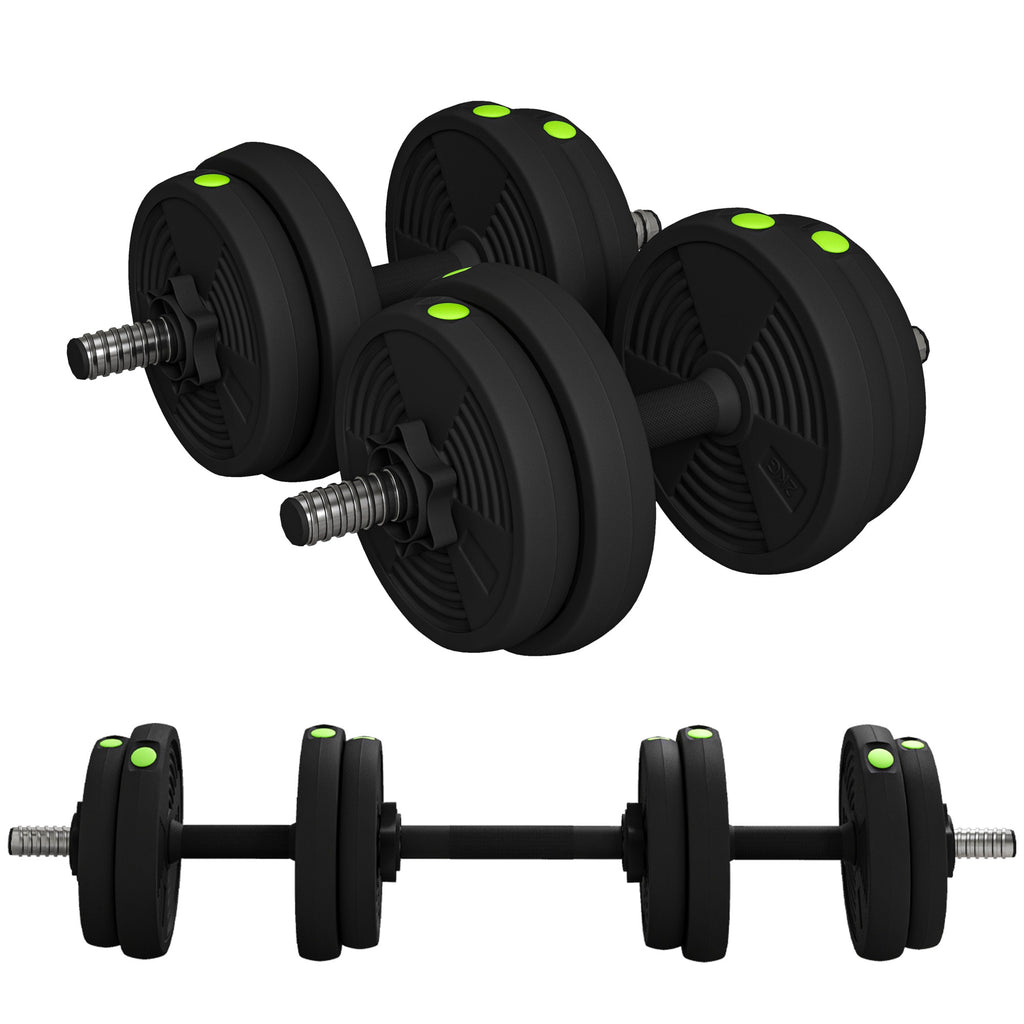 SPORTNOW 2-in-1 Hantel-Set, Lang- & Kurzhantel, 15 kg, rutschfest, bodenschonend, Schwarz/Grün