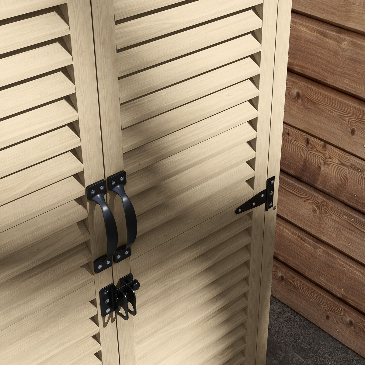 Outsunny Gartenschrank Geräteschuppen aus Holz 2 Regale Bitumendach Lamellentüren abschließbar 75 x 50 x 118
