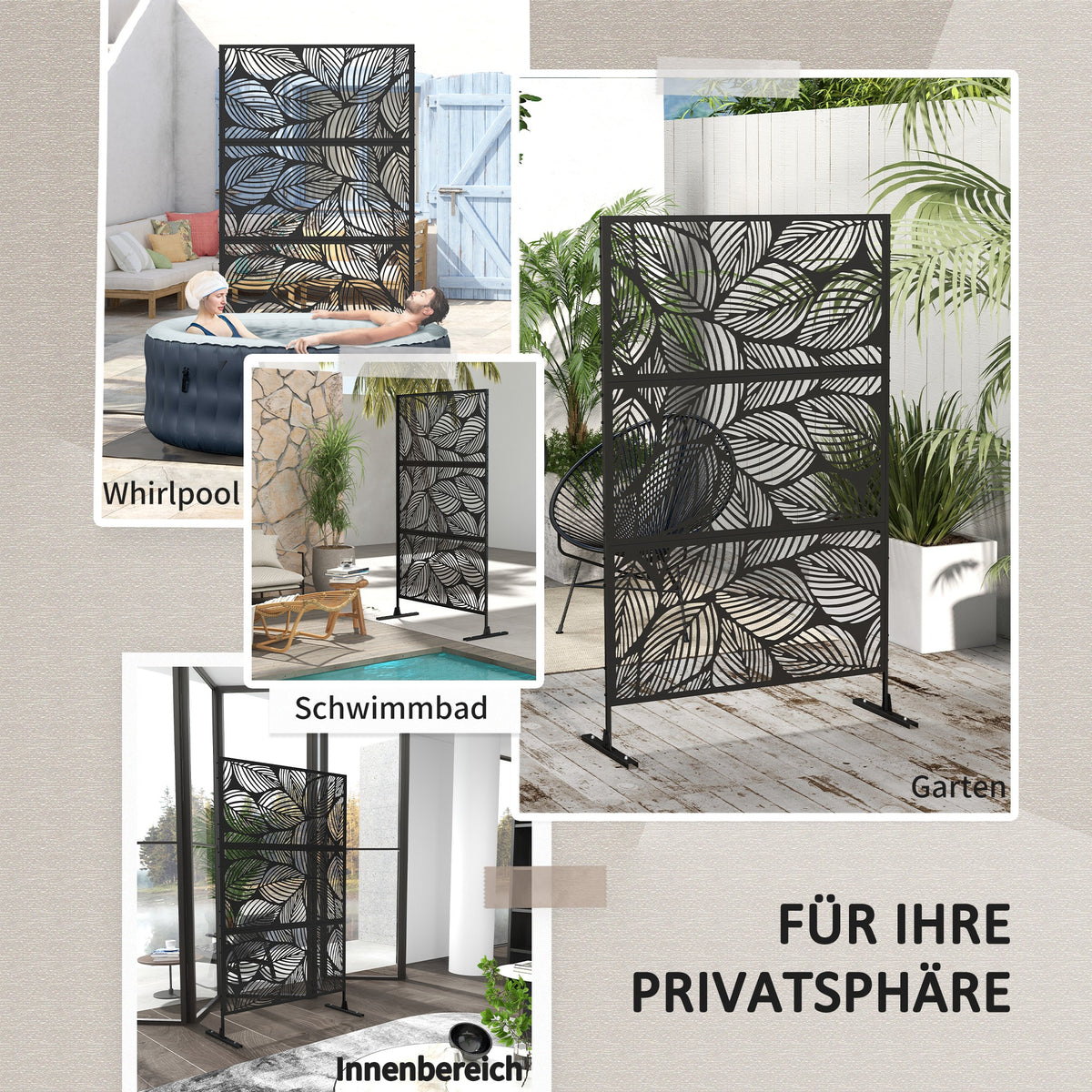 Outsunny Sichtschutz Sichtschutz Garten Gartenabtrennung, florale Muster, Metall, 122 x 45 x 198 cm, Schwarz