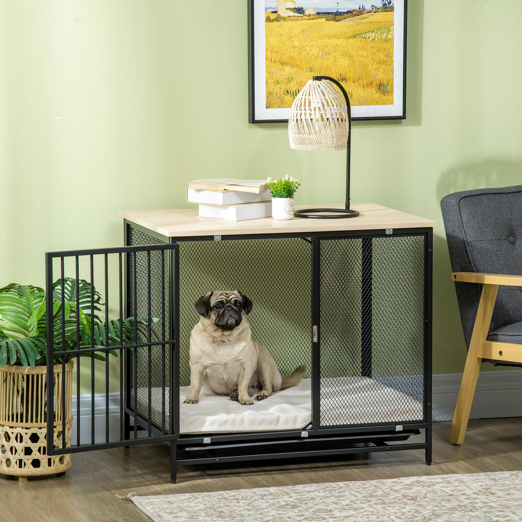 PawHut Hundekäfig, Hundebox, wasserabweisende Matte, herausnehmbare Bodenwanne, verriegelbar, Schwarz, 80 x 55 x 71 cm