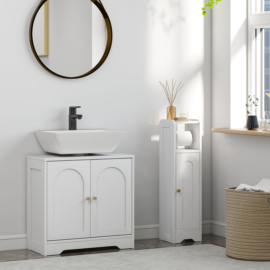 HOMCOM Waschtisch-Unterschrank Badezimmer mit Schrank mit Türen und höhenverstellbarem Regal, für Waschbecken mit oder ohne Sockel, weiß