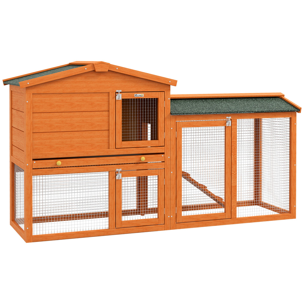 PawHut Kleintierstall, Kleintierkäfig, Outdoor-Kaninchenstall, Freilaufgehege, winterfest, Massivholz, 150 x 45 x 85 cm, Orange