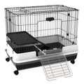 PawHut Kleintierkäfig mit Räder, 2 Türen, Plattform, Bodenfach, Metall, Schwarz, 81,2 x 52,7 x 66 cm