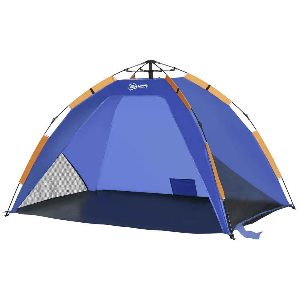 Outsunny Strandmuschel, Strandzelt, Pop up Campingzelt, Netzfenster, Tragetasche, 2-3 Personen, Fiberglas, 210 x 140 x 120 cm