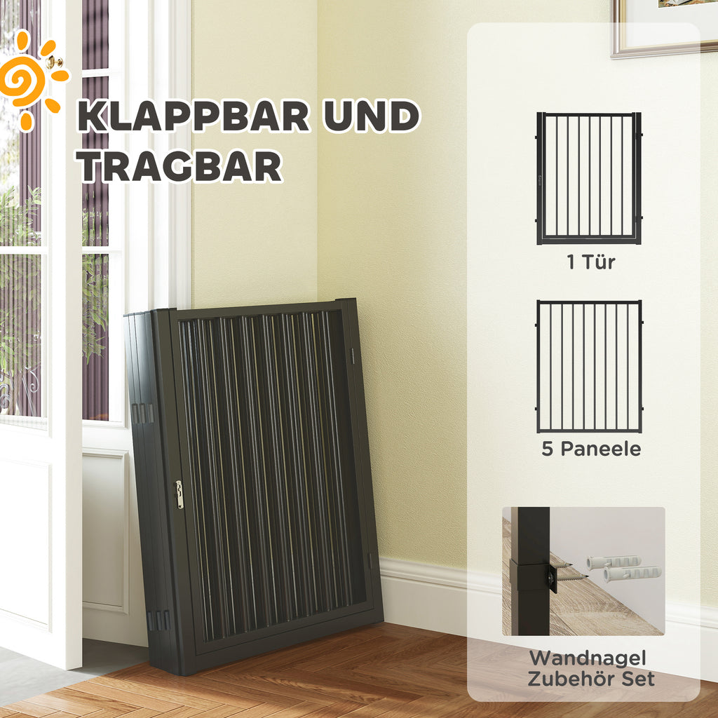 PawHut Welpenauslauf, Hundeauslauf, Welpengehege, 6 Paneele mit Tür, faltbarer und tragbarer Hundezaun, Stahl, Schwarz