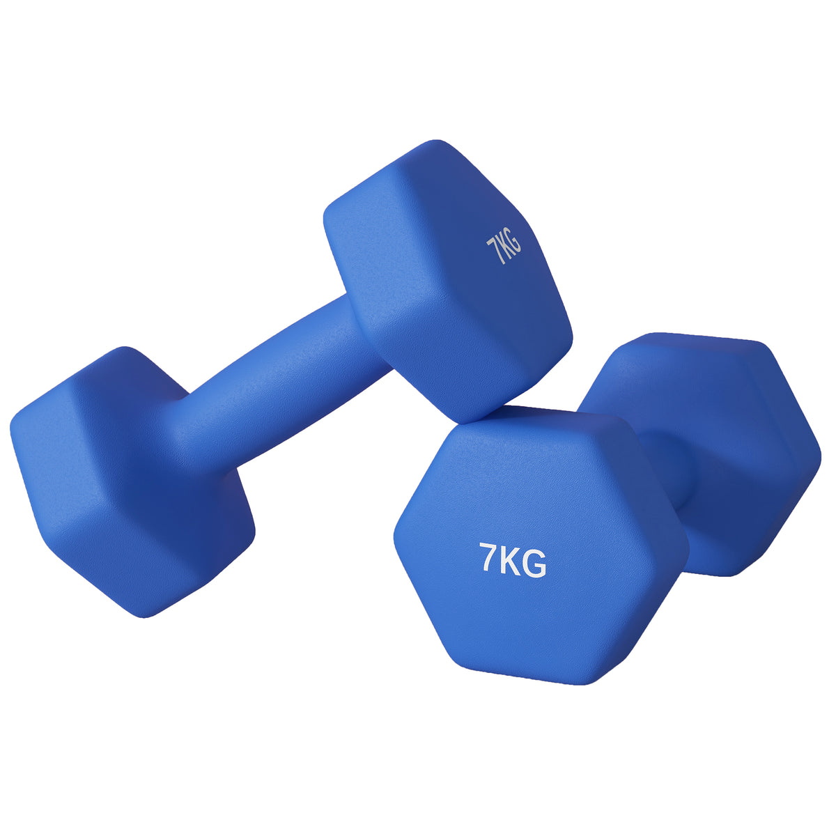 SPORTNOW Set 2 Hexagonale Hanteln 2x7 kg aus Metall und Kunststoff mit rutschfesten Griffen, 22,5x10,5x10,5 cm, Blau