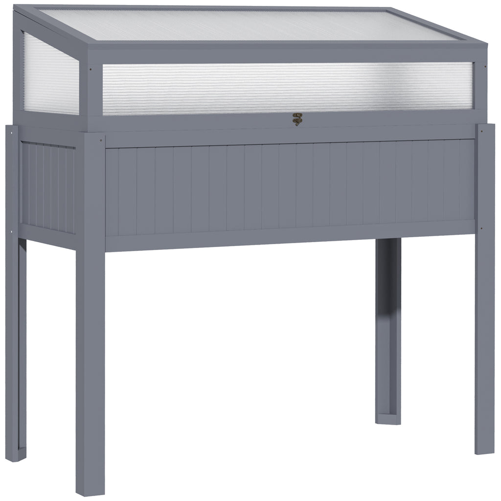 Outsunny Hochbeet Holz mit Frühbeet 2-in1 Gewächshaus Tomatenhaus Gemüsebeet Kräuterbeet Pflanzkasten für Garten Balkon und Terrasse Polycarbonat Grau 120 x 54 x 112/122 cm