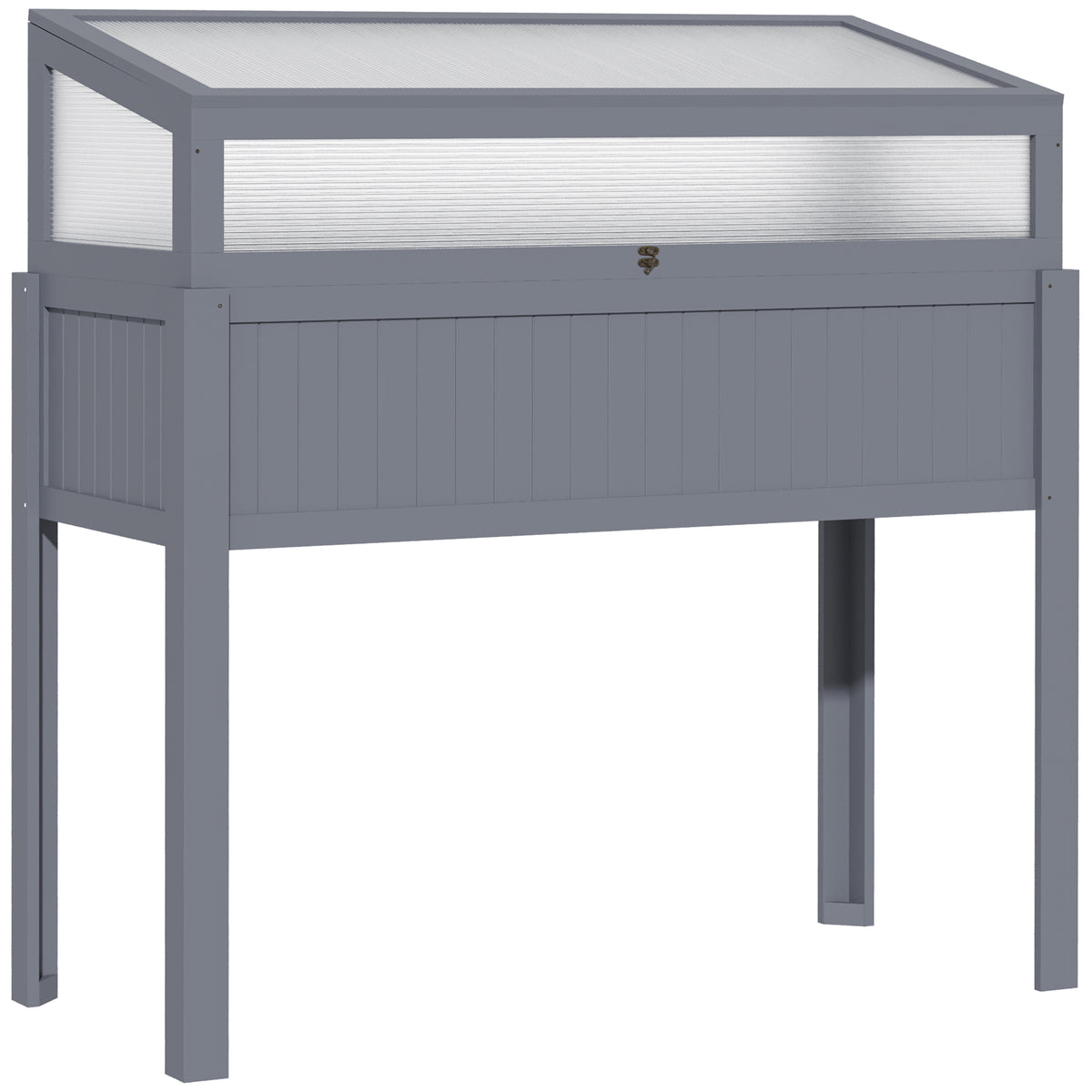 Outsunny Hochbeet Holz mit Frühbeet 2-in1 Gewächshaus Tomatenhaus Gemüsebeet Kräuterbeet Pflanzkasten für Garten Balkon und Terrasse Polycarbonat Grau 120 x 54 x 112/122 cm