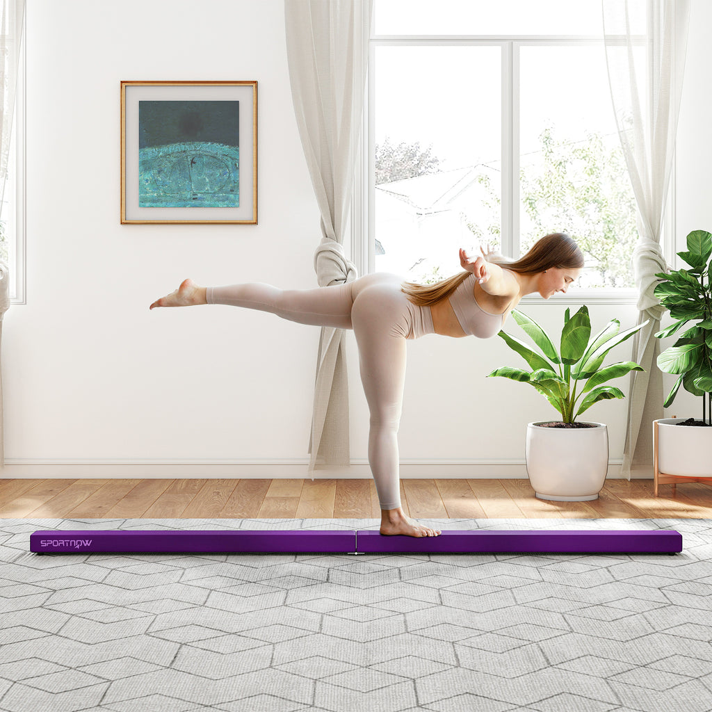 SPORTNOW Faltbarer Turnbalken 240 cm aus Samt, Balance Beam mit rutschfestem Boden, für Kinder und Erwachsene, Lila