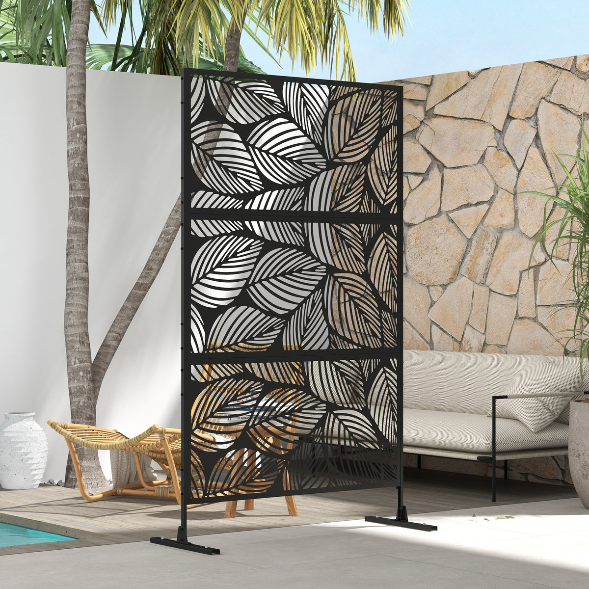 Outsunny Sichtschutz Sichtschutz Garten Gartenabtrennung, florale Muster, Metall, 122 x 45 x 198 cm, Schwarz