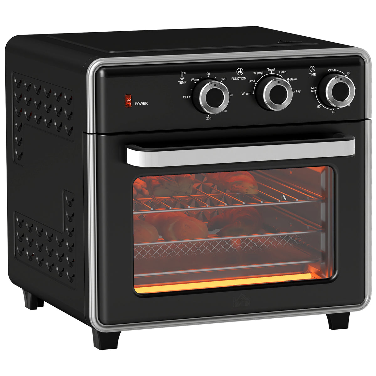 HOMCOM Minibackofen, 20L, 5 Funktionen, 360° Heißluft, Grillrost, Krümelblech, Schwarz