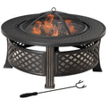Outsunny Feuerschale mit Schürhaken Funkenschutz Feuerkorb Feuertisch rund Feuerstelle für Garten Camping BBQ Stahl Schwarz 81 x 81 x 50 cm