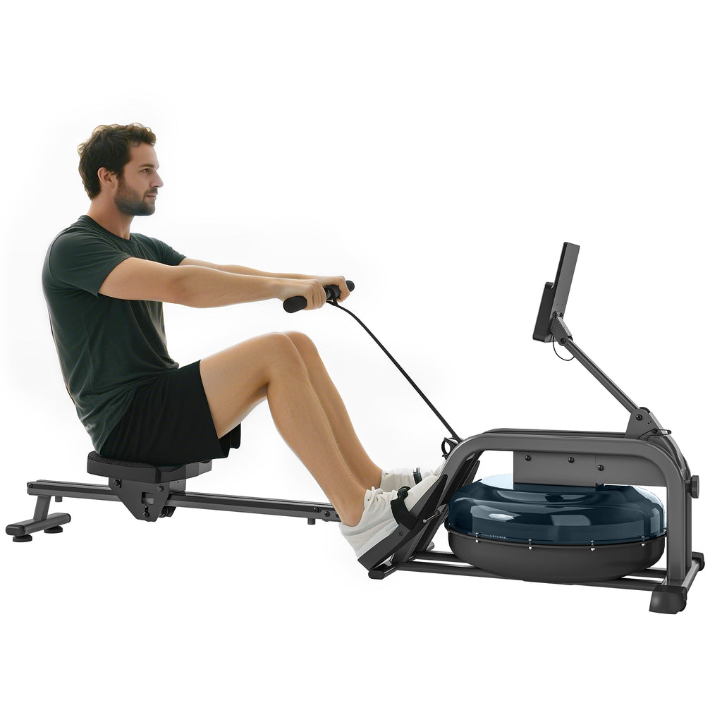 SPORTNOW Wasser-Rudergerät Heimrudergerät Muskelaufbau 6 Widerstandsstufen, vertikale Lagerung, Rollen, 180x52x76cm Schwarz